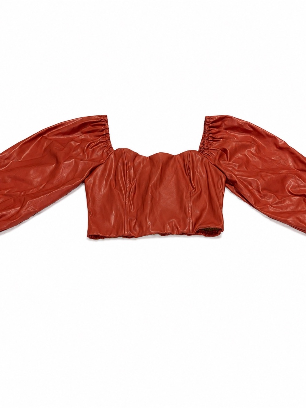 Lush Rust Red Puff Sleeve Cropped Top